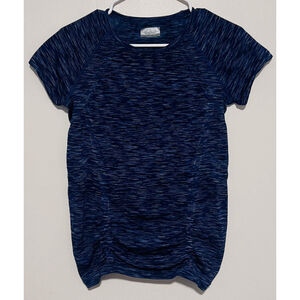 Athleta Fastest Track Shirt Women’s Medium Blue Space Dye Tee Rouched Active Top
